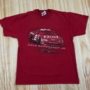 Y2K Dale Earnhardt Jr Red Budweiser T Shirt Men's L Winners Circle NASCAR